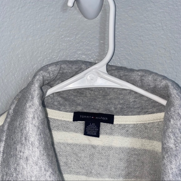 Tommy Hilfiger Gray White Striped Varsity Jacket - Picture 2 of 5